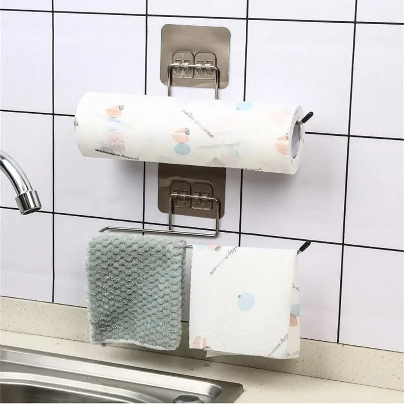 Kitchen paper towel stand glue toilet rack towel, hang tissue dispenser roll napkin cabinet storage accessories, 2 pieces