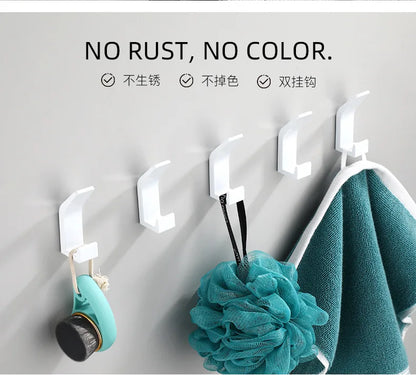 No Drilling Double Hook Black White Towel Hook For Bathroom Clothes Coat Hook Bedroom Robe Hook Livingroom Kitchen Accessories