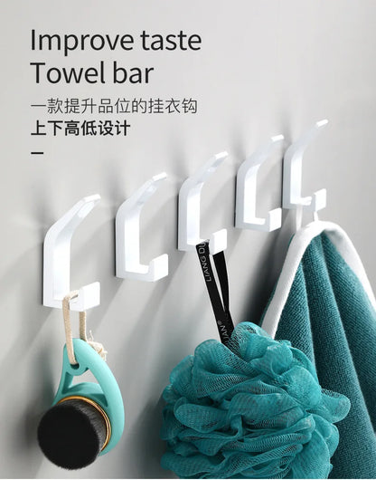 No Drilling Double Hook Black White Towel Hook For Bathroom Clothes Coat Hook Bedroom Robe Hook Livingroom Kitchen Accessories