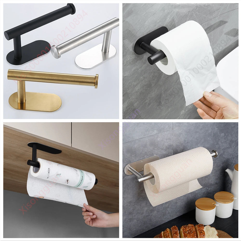 1/2PCS Kitchen Paper Towel Holder Toilet Paper Holder Adhesive Tissue Rack Napkin Dispenser Cabinet Storage Bathroom Accessories