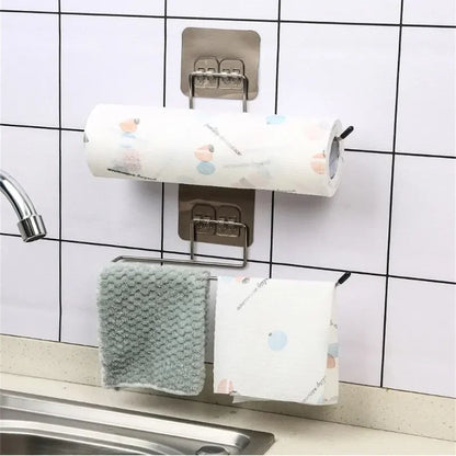 Kitchen paper towel stand glue toilet rack towel, hang tissue dispenser roll napkin cabinet storage accessories, 2 pieces