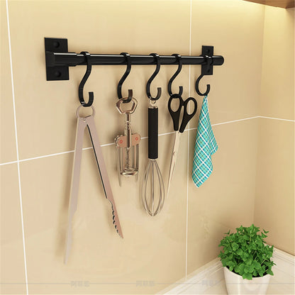 Wall Mounted Kitchen Hook Rack Free Punching Wall Hangers Rail Kitchen Utensils Rack Spoon Shovel Chopping Board Storage Rack