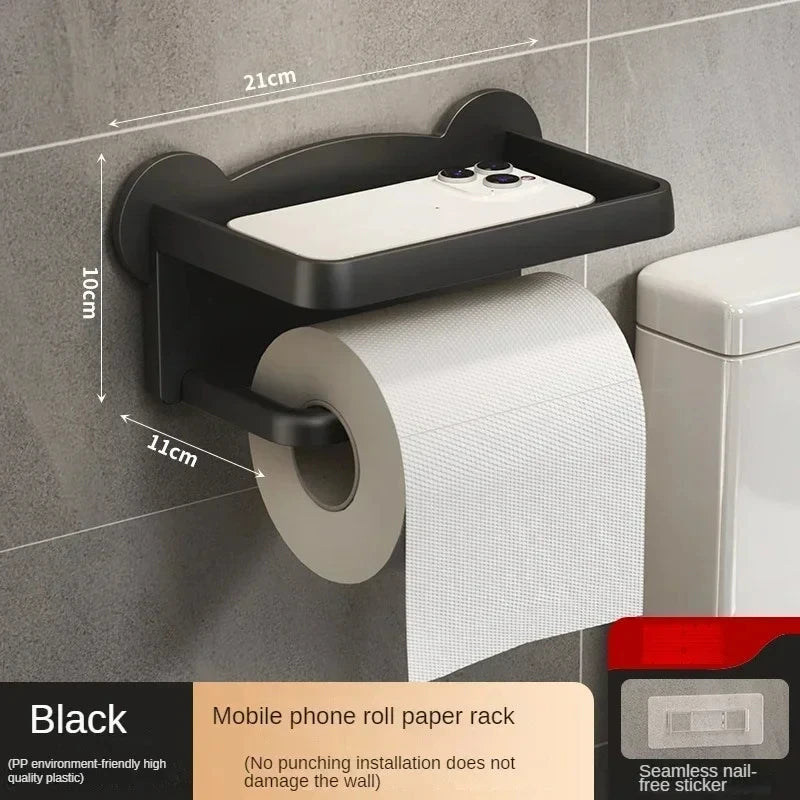 Punch Free Wall Mounted Tissue Storage Rack Paper Roll Shelf Holder Restroom Box Shelve Multi Functional Phone Placement Toilet