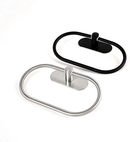 Stainless Steel Towel Holder Self-adhesive Bathroom Towels Rack Black Washhand Hanger Ring Rail Bar Kitchen Storage Accessories