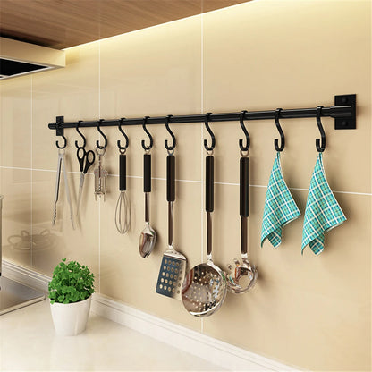 Wall Mounted Kitchen Hook Rack Free Punching Wall Hangers Rail Kitchen Utensils Rack Spoon Shovel Chopping Board Storage Rack