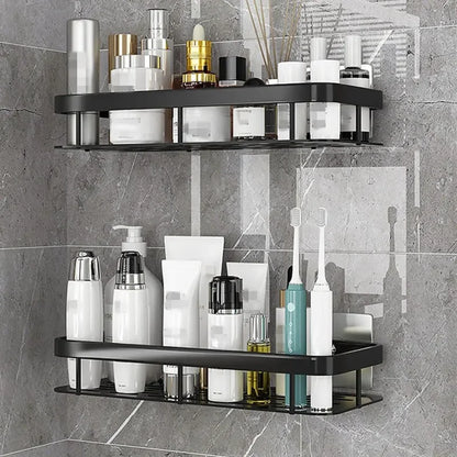 Punch-free Bathroom Shelf Shelves Wall Mounted Shampoo Storage Rack For Kitchen Holder Square Aluminum Bath Organizer Accessorie