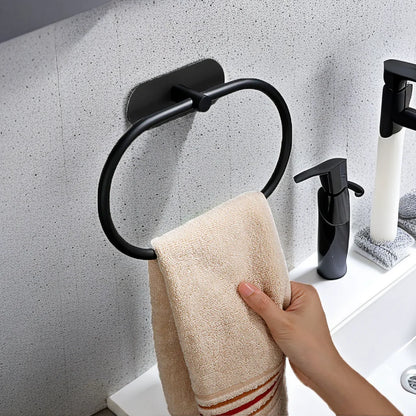 Stainless Steel Towel Holder Self-adhesive Bathroom Towels Rack Black Washhand Hanger Ring Rail Bar Kitchen Storage Accessories