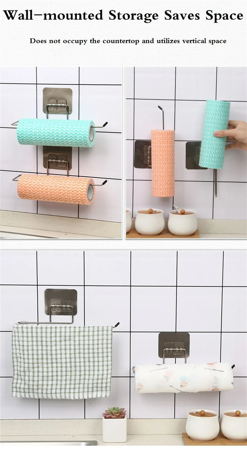 Kitchen paper towel stand glue toilet rack towel, hang tissue dispenser roll napkin cabinet storage accessories, 2 pieces