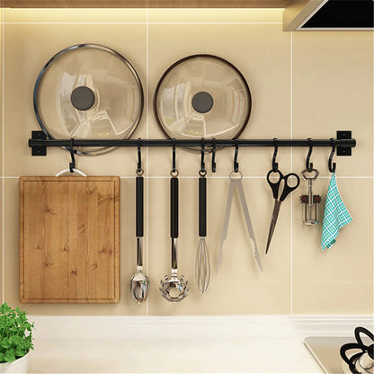 Wall Mounted Kitchen Hook Rack Free Punching Wall Hangers Rail Kitchen Utensils Rack Spoon Shovel Chopping Board Storage Rack