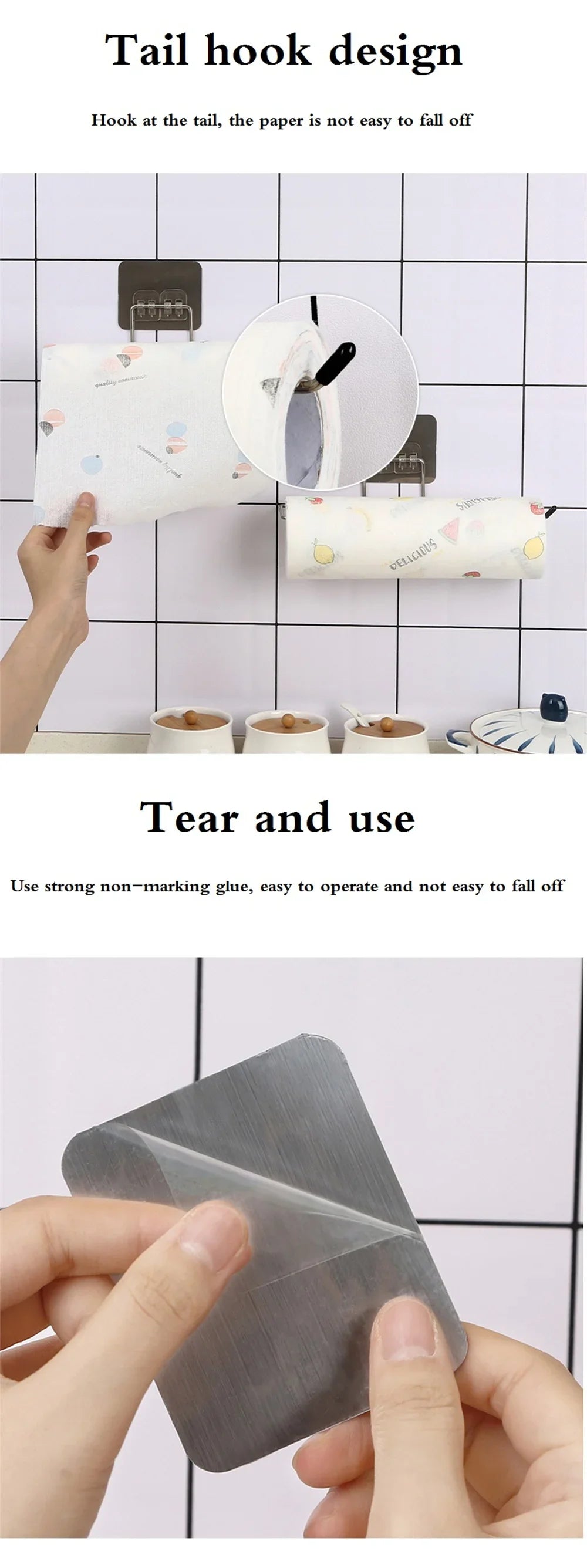 Kitchen paper towel stand glue toilet rack towel, hang tissue dispenser roll napkin cabinet storage accessories, 2 pieces