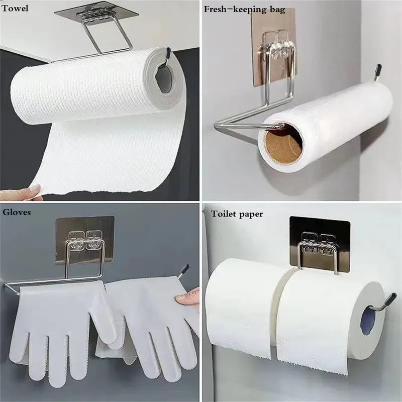 Kitchen paper towel stand glue toilet rack towel, hang tissue dispenser roll napkin cabinet storage accessories, 2 pieces