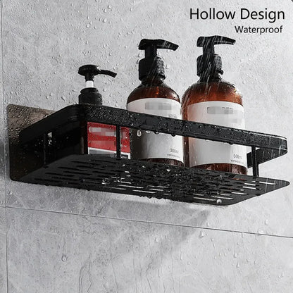 Punch-free Bathroom Shelf Shelves Wall Mounted Shampoo Storage Rack For Kitchen Holder Square Aluminum Bath Organizer Accessorie