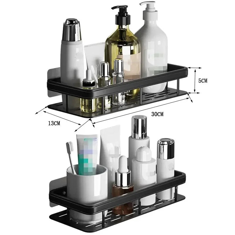 Punch-free Bathroom Shelf Shelves Wall Mounted Shampoo Storage Rack For Kitchen Holder Square Aluminum Bath Organizer Accessorie