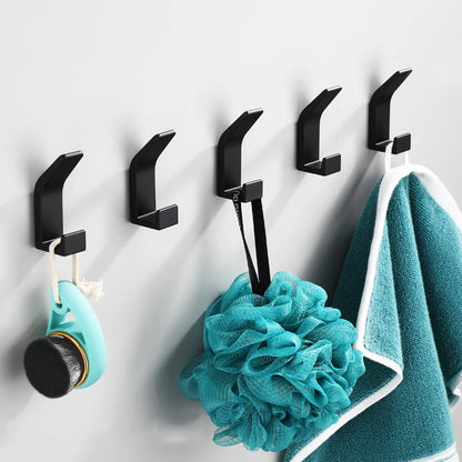 No Drilling Double Hook Black White Towel Hook For Bathroom Clothes Coat Hook Bedroom Robe Hook Livingroom Kitchen Accessories