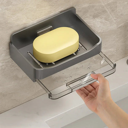 Bathroom Soap Holder Free-Punching Wall Mounted Soap Sponge Holder Organizer Double Drainage Soap Dish Bathroom Accessories