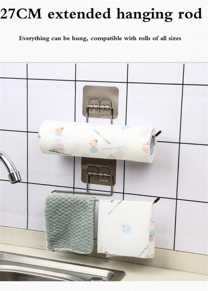 Kitchen paper towel stand glue toilet rack towel, hang tissue dispenser roll napkin cabinet storage accessories, 2 pieces