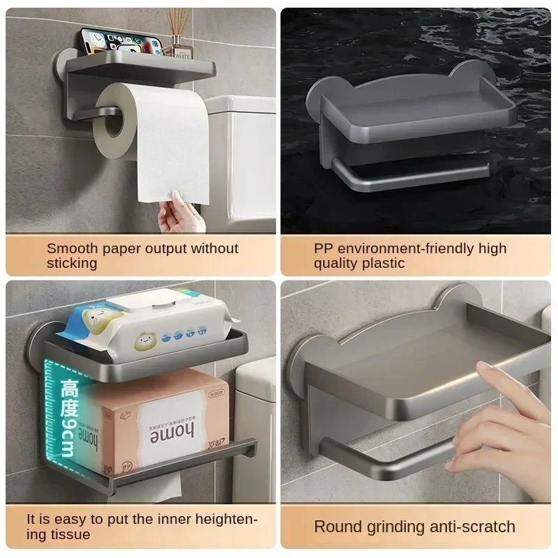 Punch Free Wall Mounted Tissue Storage Rack Paper Roll Shelf Holder Restroom Box Shelve Multi Functional Phone Placement Toilet