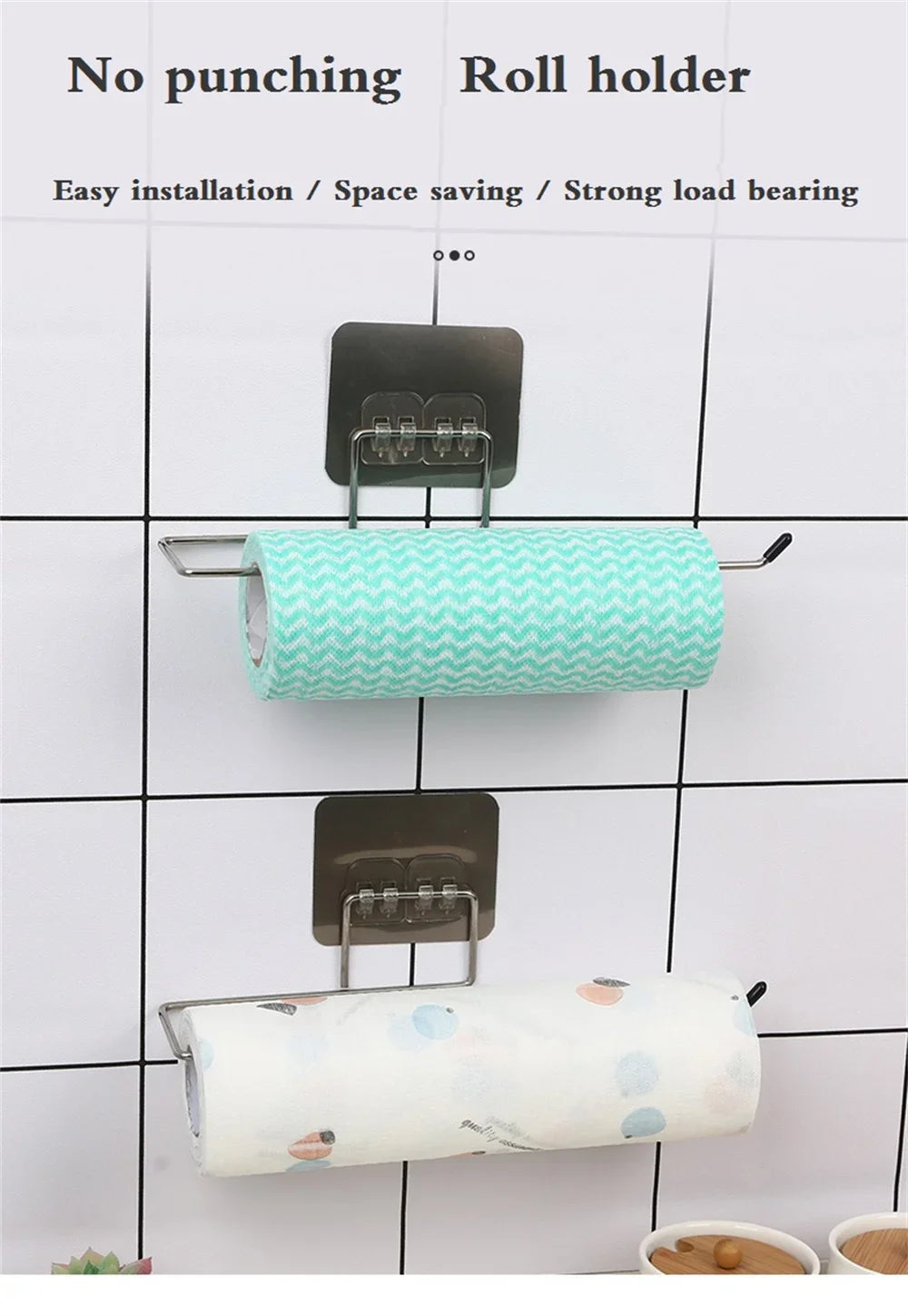 Kitchen paper towel stand glue toilet rack towel, hang tissue dispenser roll napkin cabinet storage accessories, 2 pieces