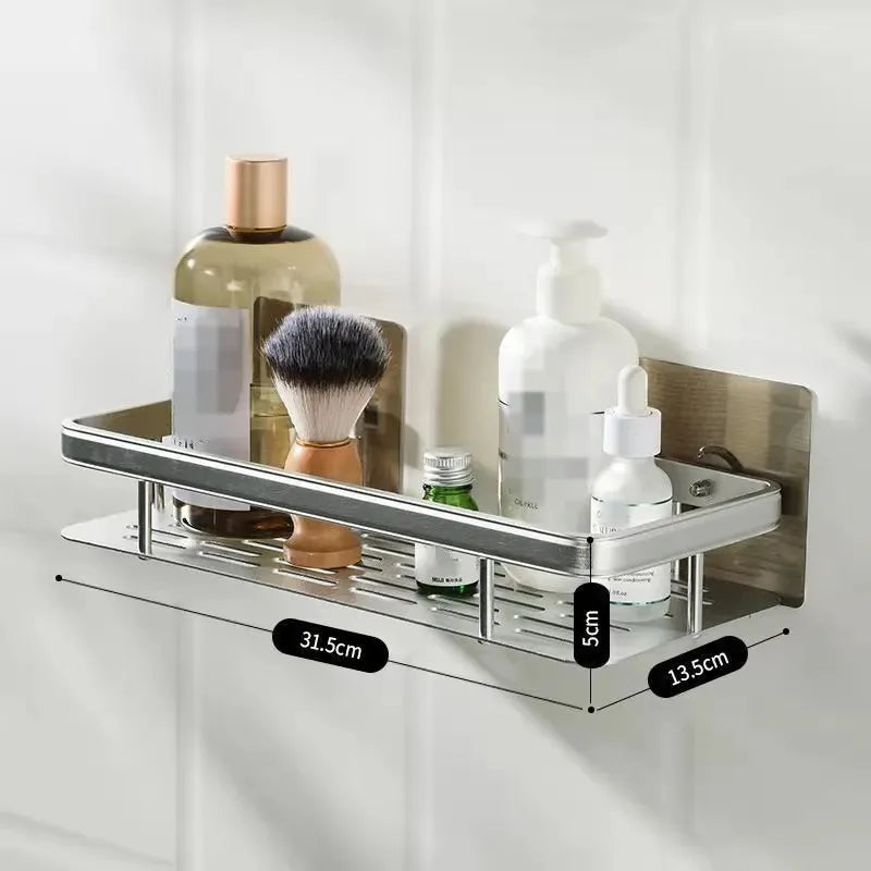 Punch-free Bathroom Shelf Shelves Wall Mounted Shampoo Storage Rack For Kitchen Holder Square Aluminum Bath Organizer Accessorie