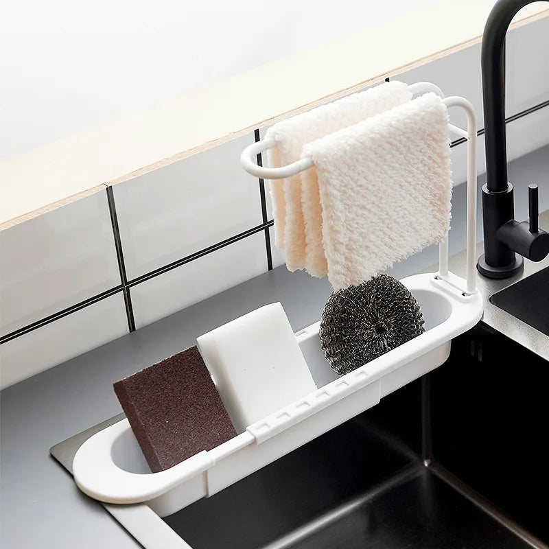 Telescopic Sink Shelf Drainer Rack Kitchen Organizer Holder Storage Organizer Soap Sponge Towel Rack Basket Gadgets Accessories